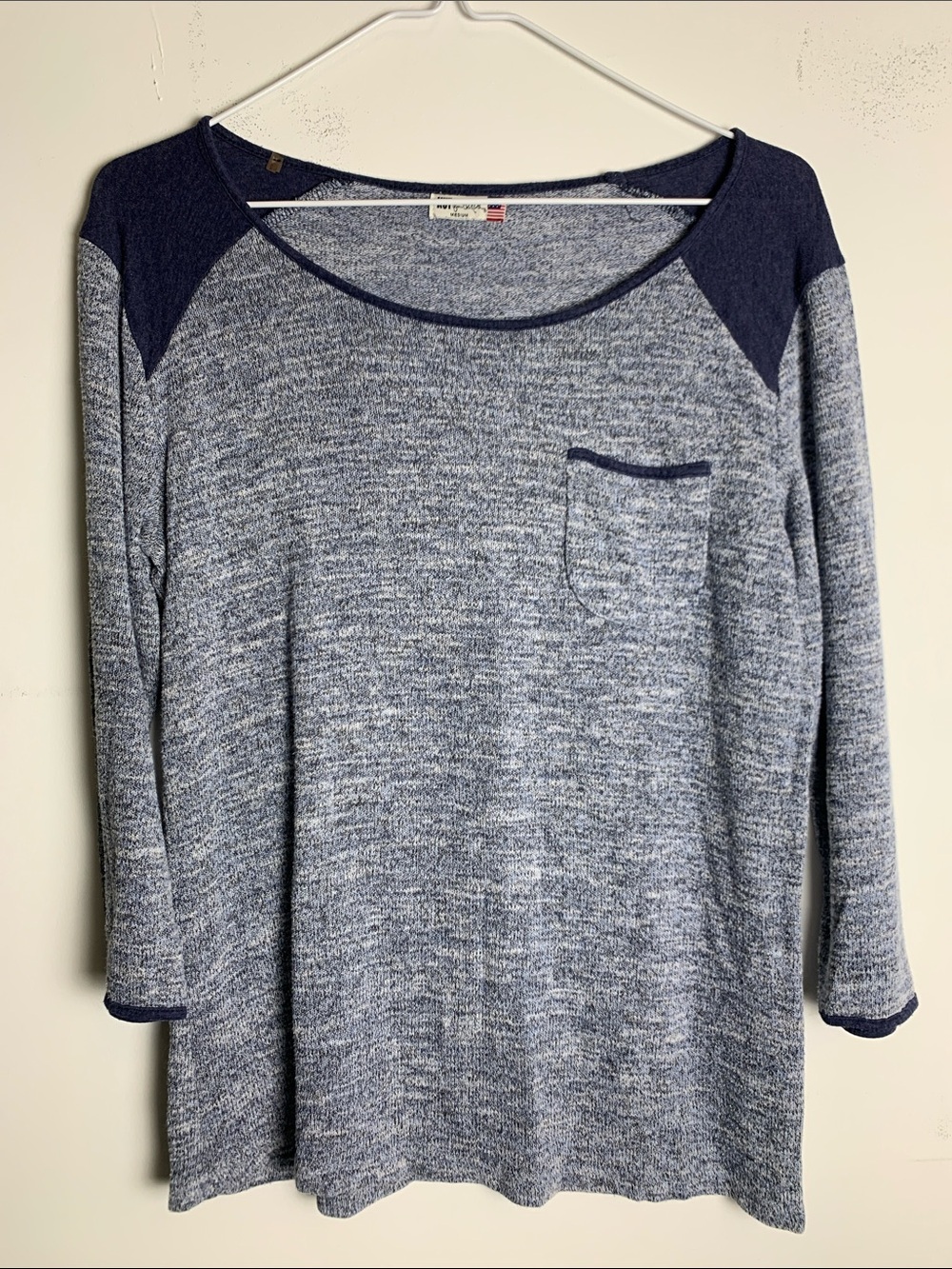 Kut from the Kloth Blue Heather Knit Top with Navy Trim